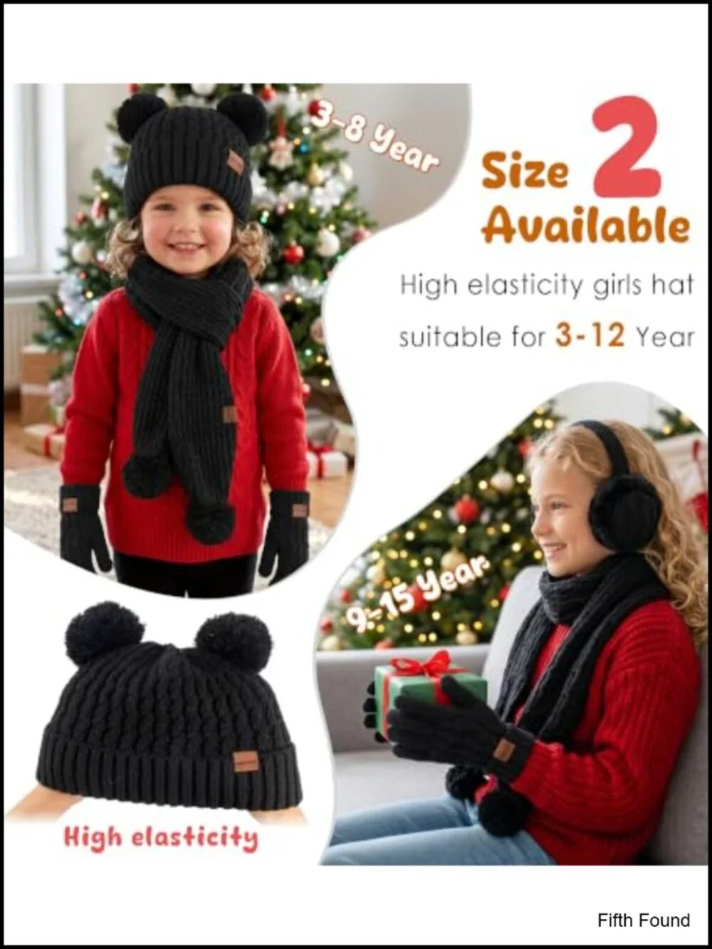 Kids Winter Hat Gloves Scarf Earmuffs 4Pc Set Acrylic Polyester
